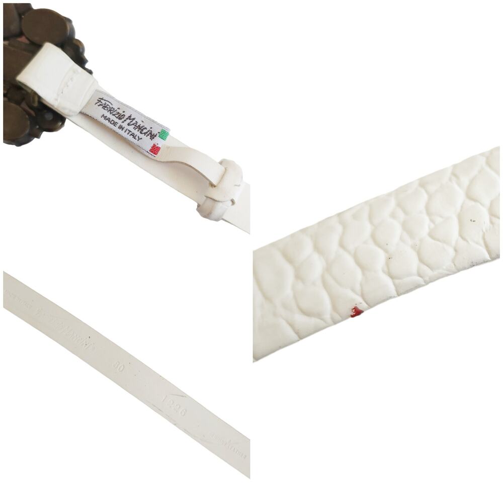 FABRIZIO MANCINI white leather croc embossed jewel buckle skinny belt 80 S / M - Picture 4 of 5
